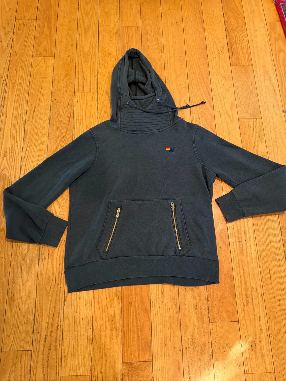 Aviator Nation womens Hooded Pullover Sweatshirt - Dark Navywith Multicolor Logo